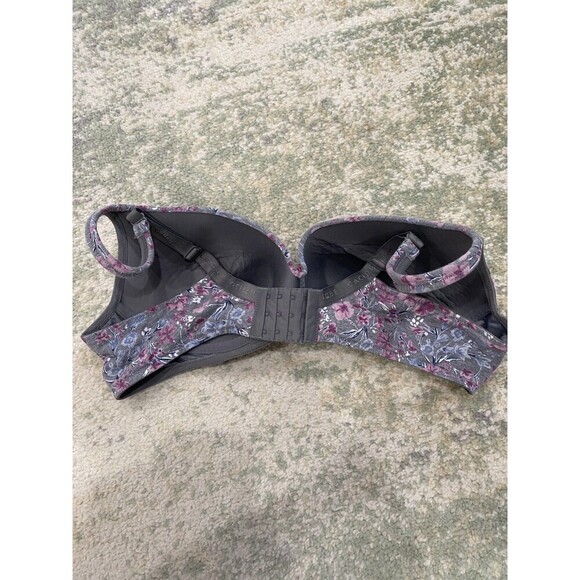 Cacique Lightly Lined Size 42C Push Up No Wire Bra Gray Floral Pink Bow - Picture 4 of 6
